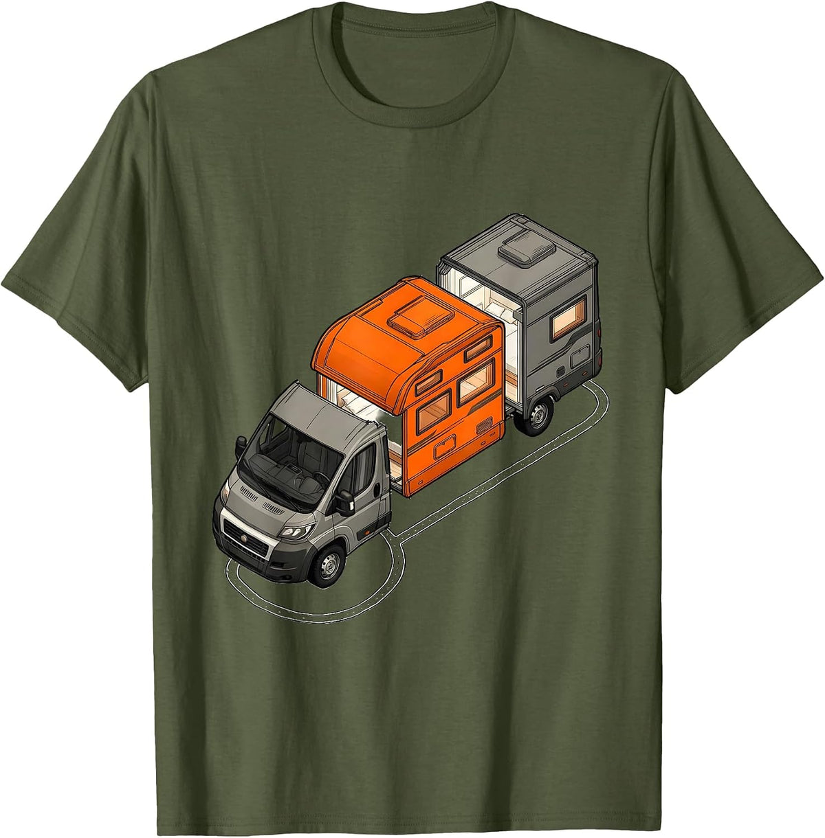 Men's Exploded Camper Van Retro Van Life Nomads T-Shirt - Olive Green