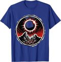 Black Sun Eclipse Crumbling Mountain Metal Art T-Shirt - Royal Blue