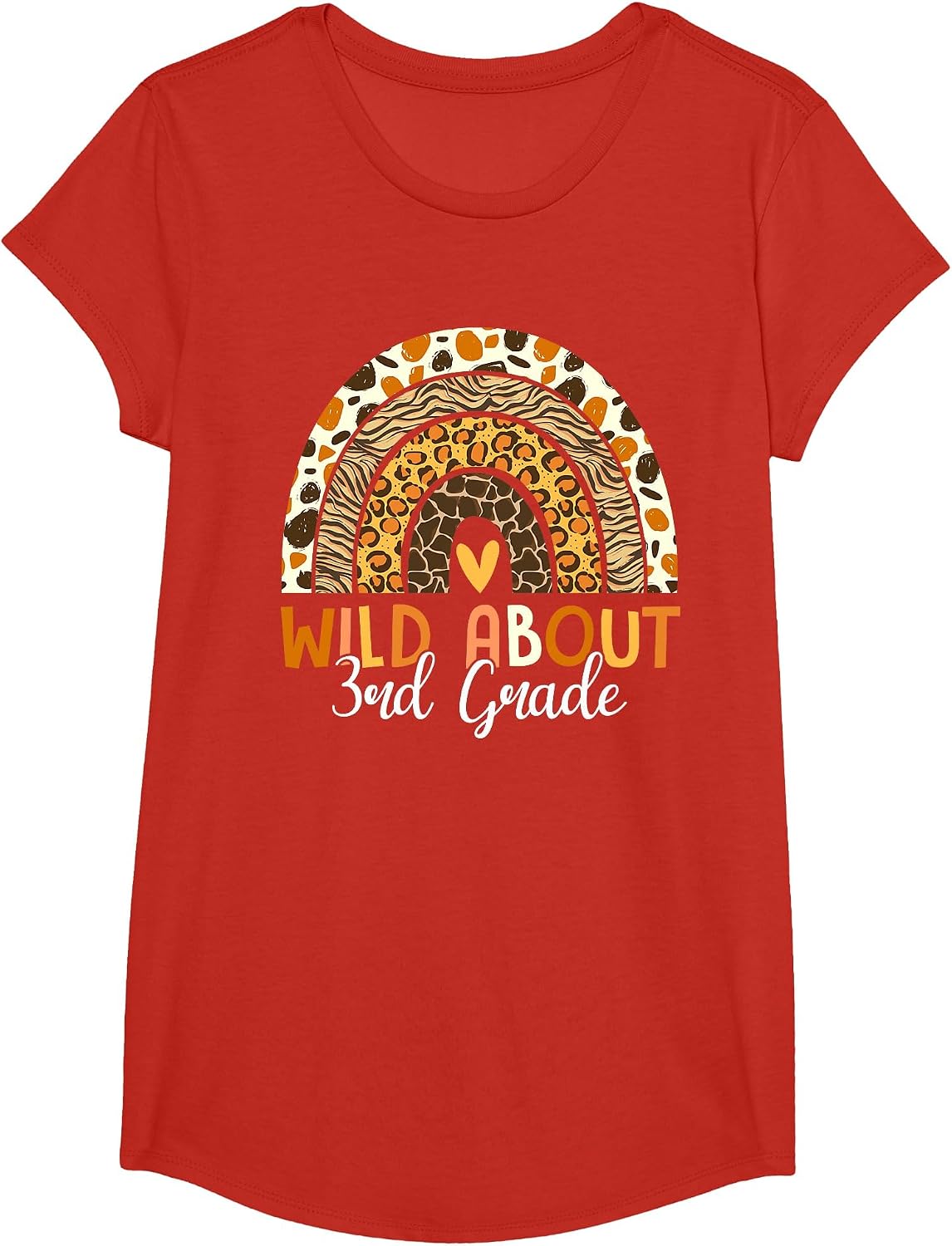 Wild About 3rd Grade Teacher Back to School Leopard Rainbow T-Shirt - Girls Red
