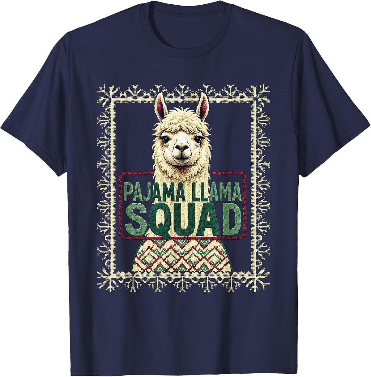 Pajama Llama Squad Funny Llama Christmas Animal Lover T-Shirt - Navy Blue
