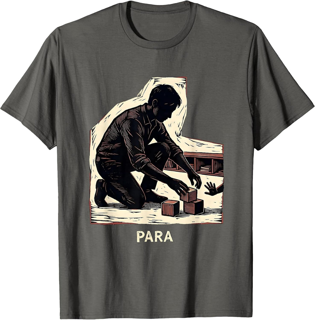 Para Vintage Linocut Paraprofessional Teacher Appreciation T-Shirt - Asphalt Grey