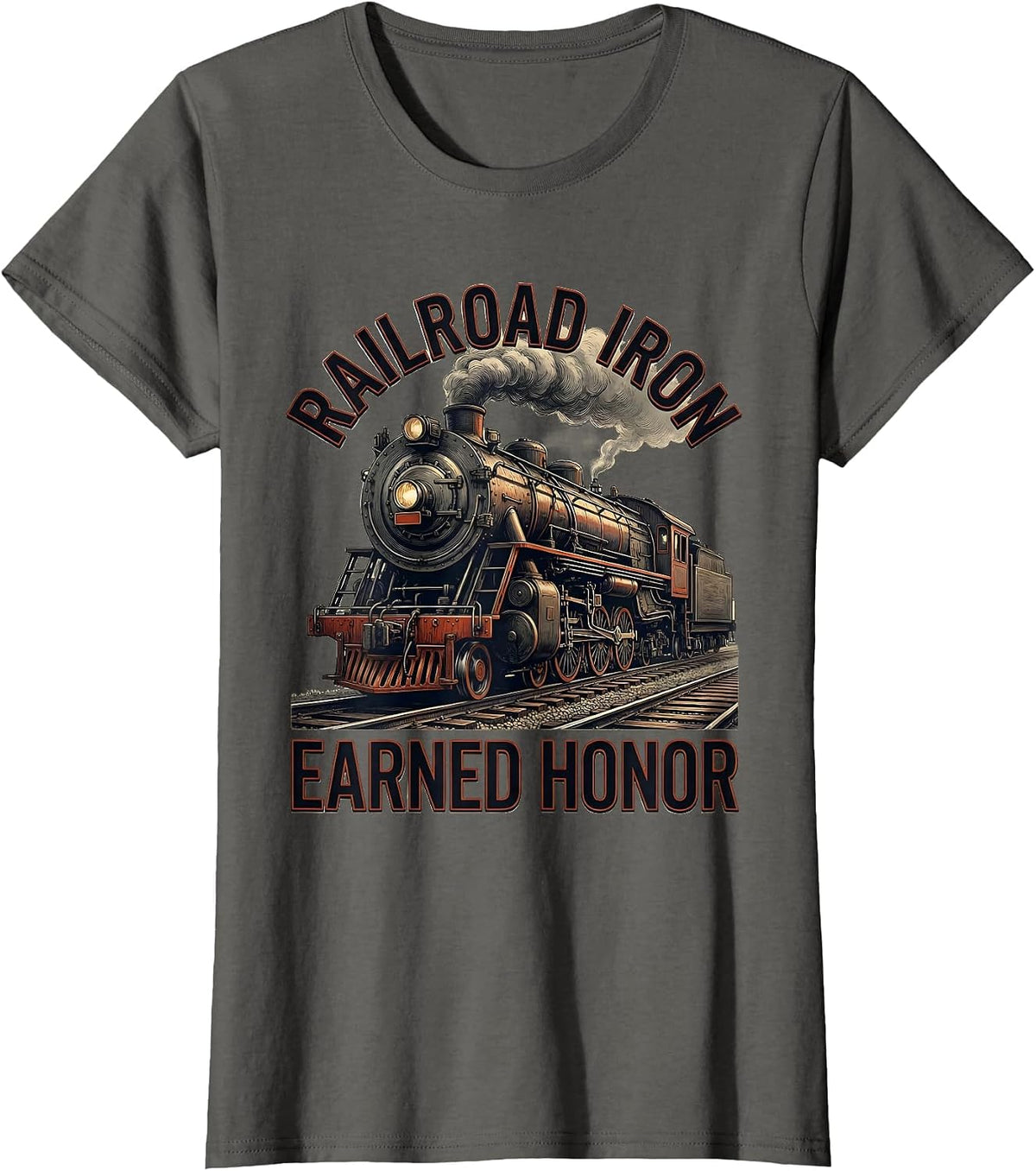 Women's Railroad Iron Earned Honor Big Boy 4014 Steam Locomotive T-Shirt - Asphalt Grey