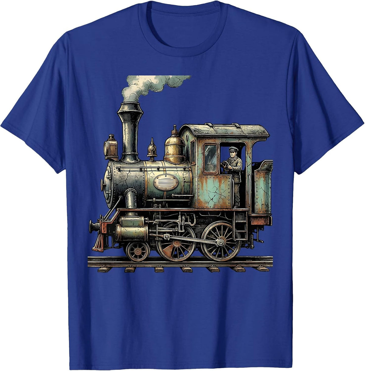 Weathered Steam Locomotive Distressed Train Enthusiast Humor T-Shirt - Royal Blue