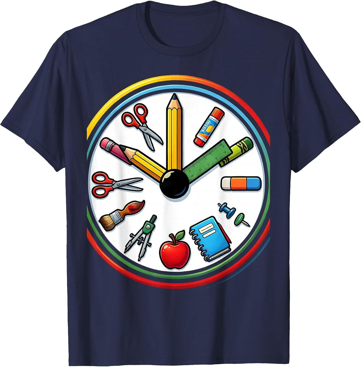 4th Grade Teacher Clock School Supplies Gift T-Shirt - Navy Blue