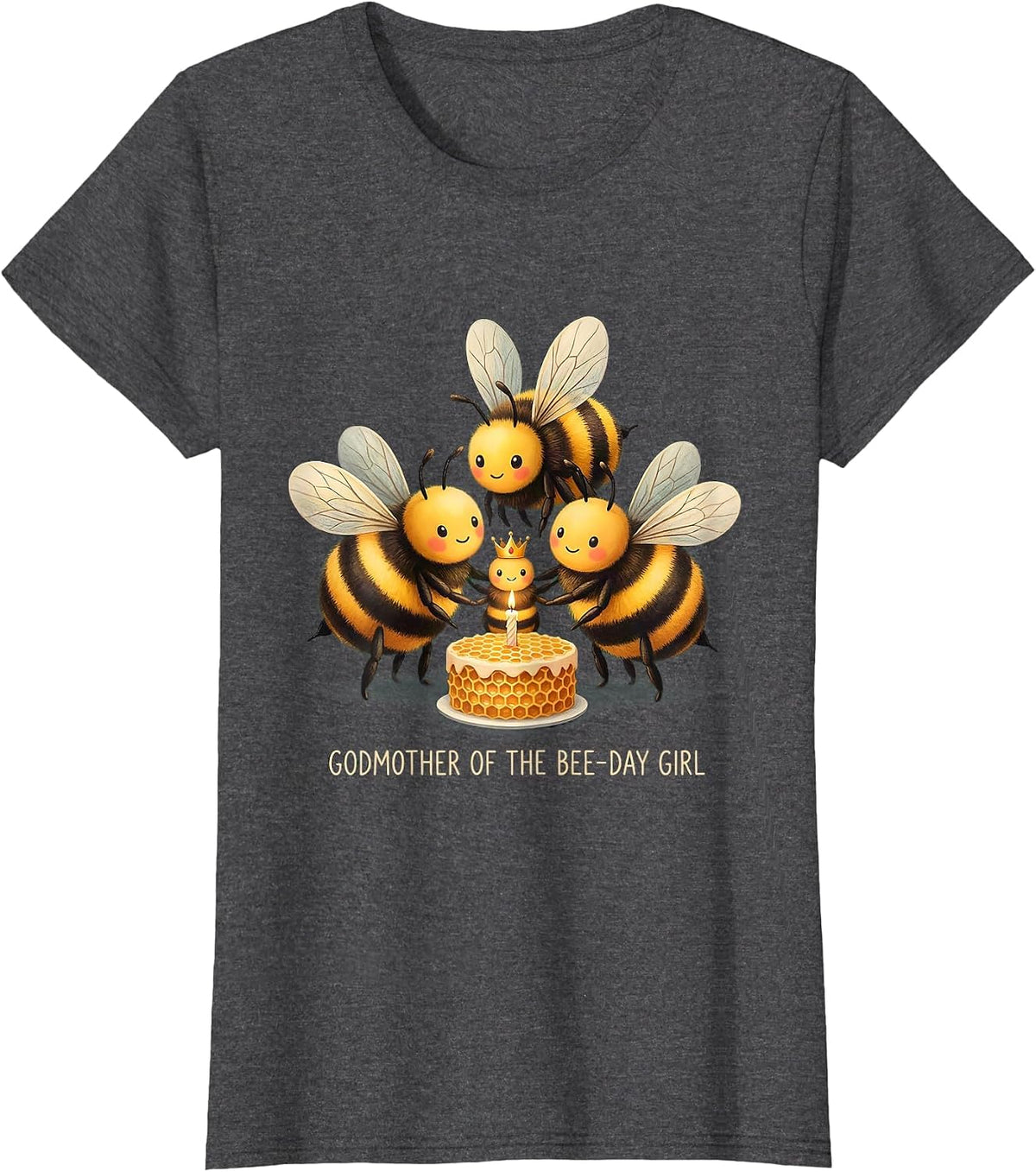 Women's Godmother of the Bee-Day Girl Storybook Birthday Matching T-Shirt - Dark Heather Grey
