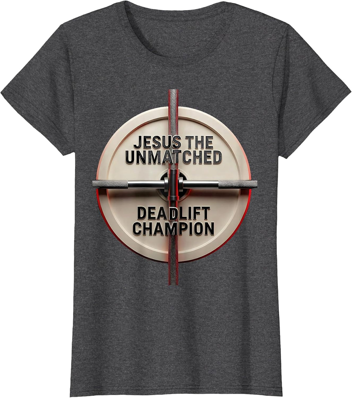 Women's Jesus The Unmatched Deadlift Champion Geometric Christian T-Shirt - Dark Heather Grey