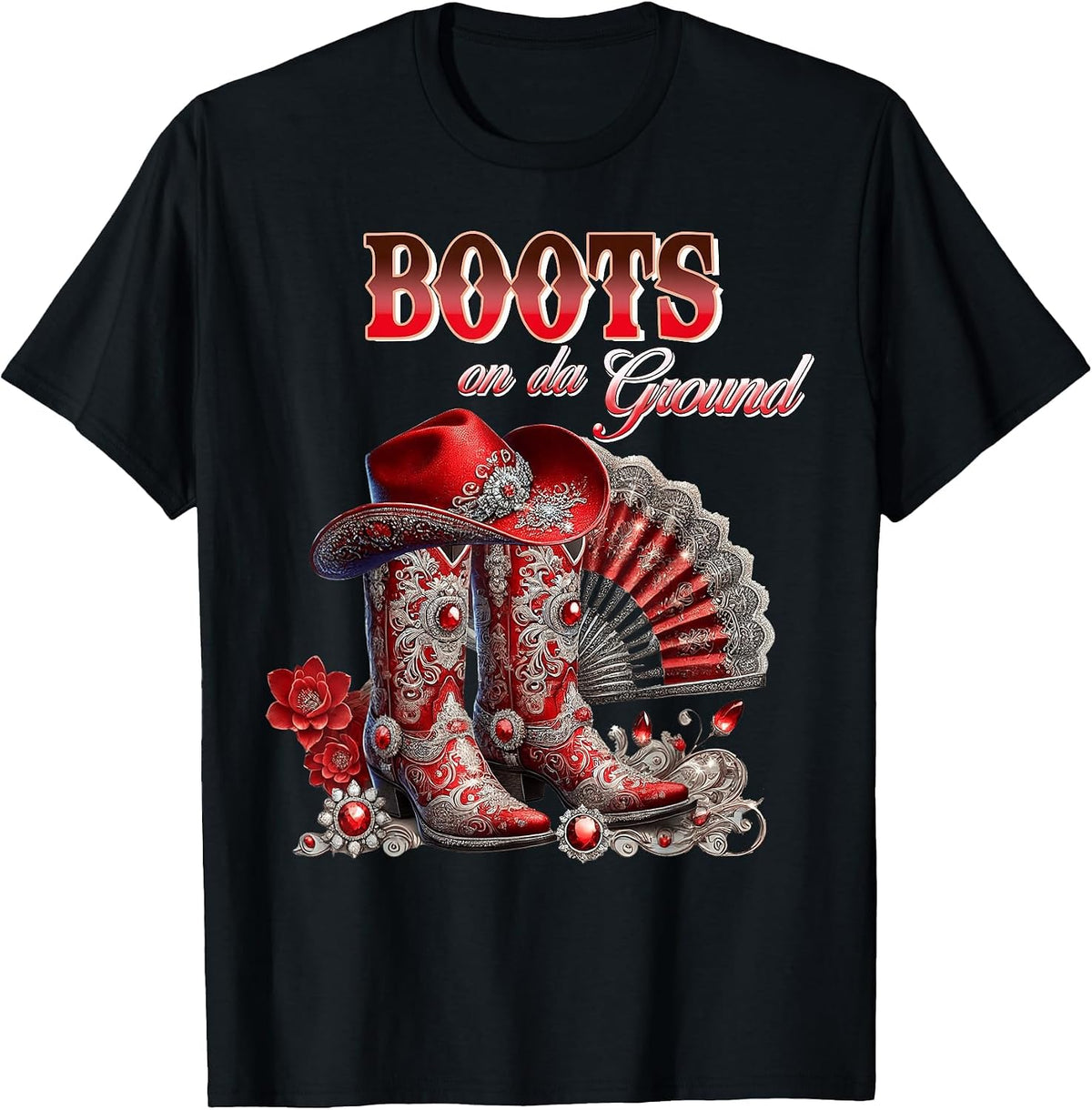 Boots On The Ground Boot Cowboy Western Cowgirl Linedance T-Shirt - Black