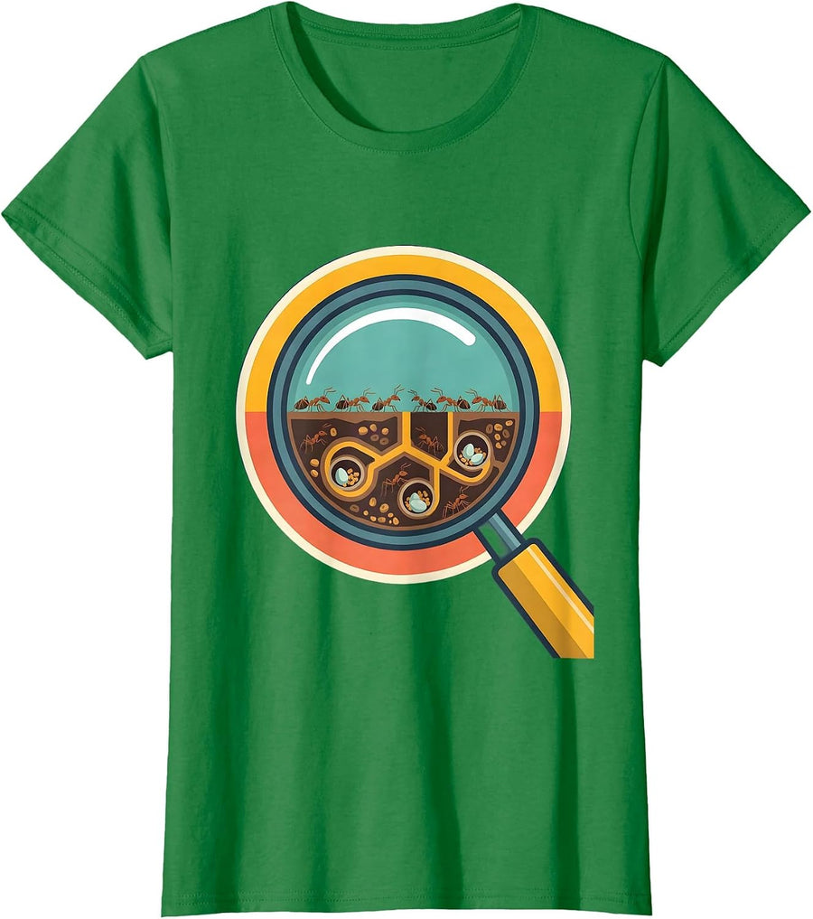 Women's 4th Grade Teacher Ant Colony Magnifying Glass T-Shirt - Kelly Green
