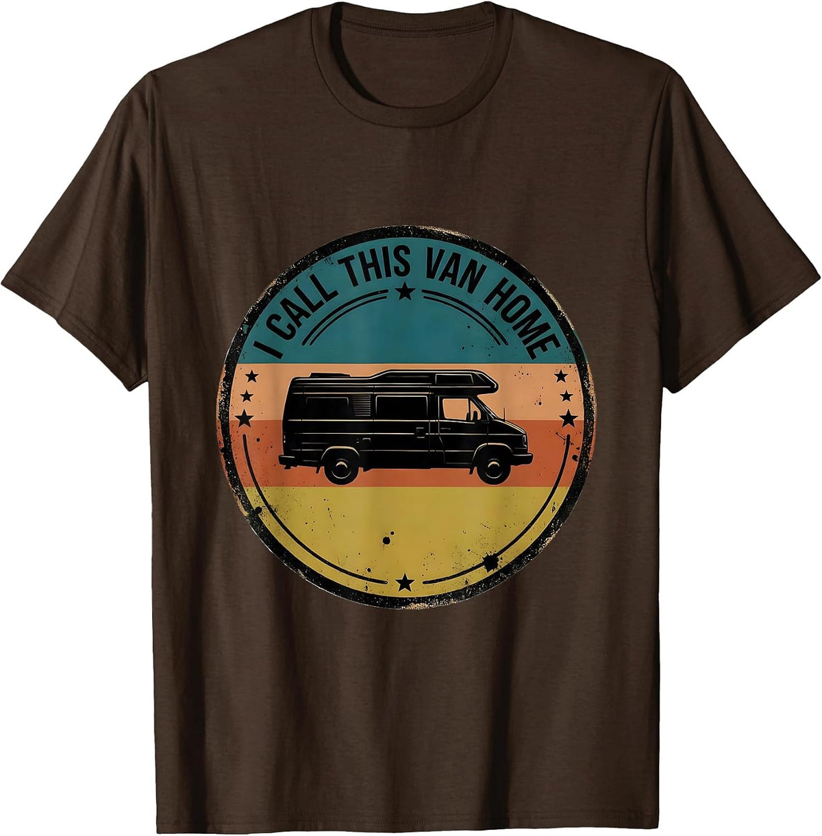 I Call This Van Home Distressed Van Life Nomad Retro Badge T-Shirt - Brown
