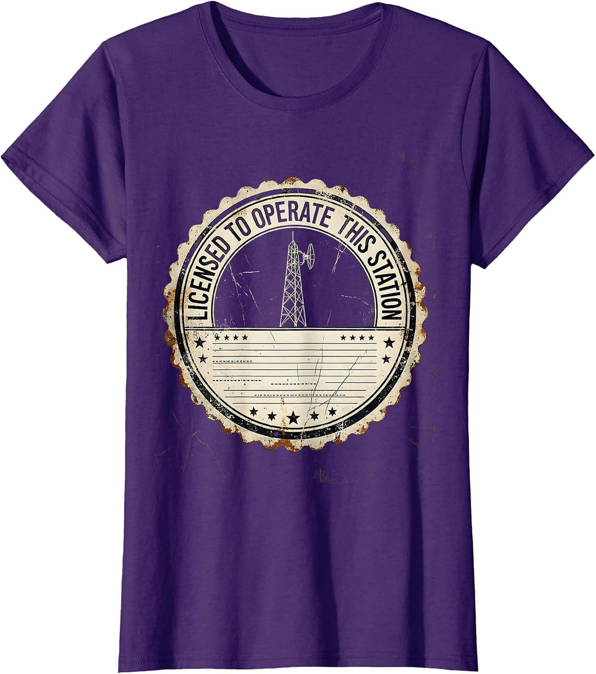 Women's Licensed To Operate This Station Distressed Ham Radio T-Shirt - Purple