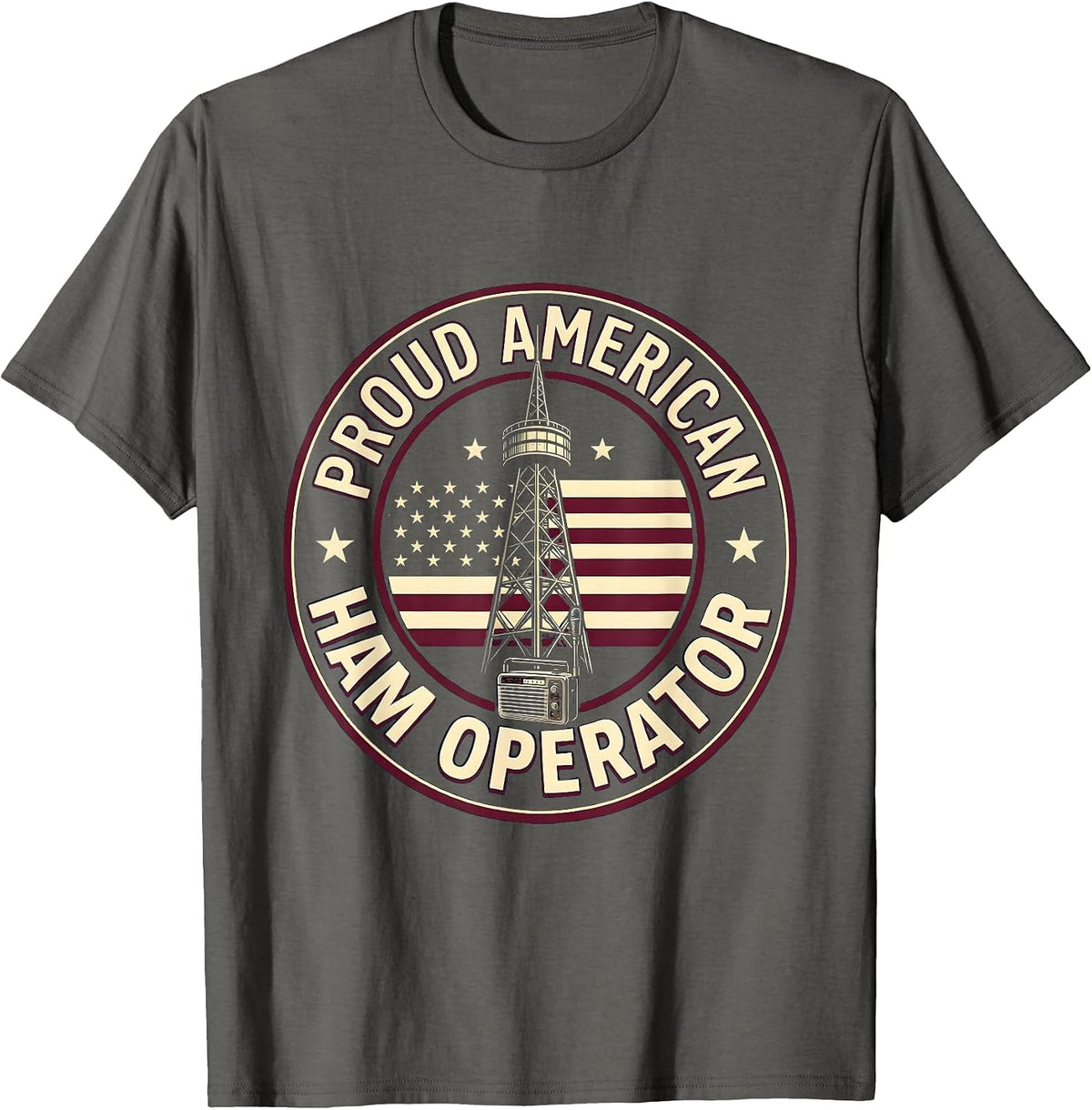 Proud American Ham Operator Vintage Radio Design T-Shirt - Asphalt Grey