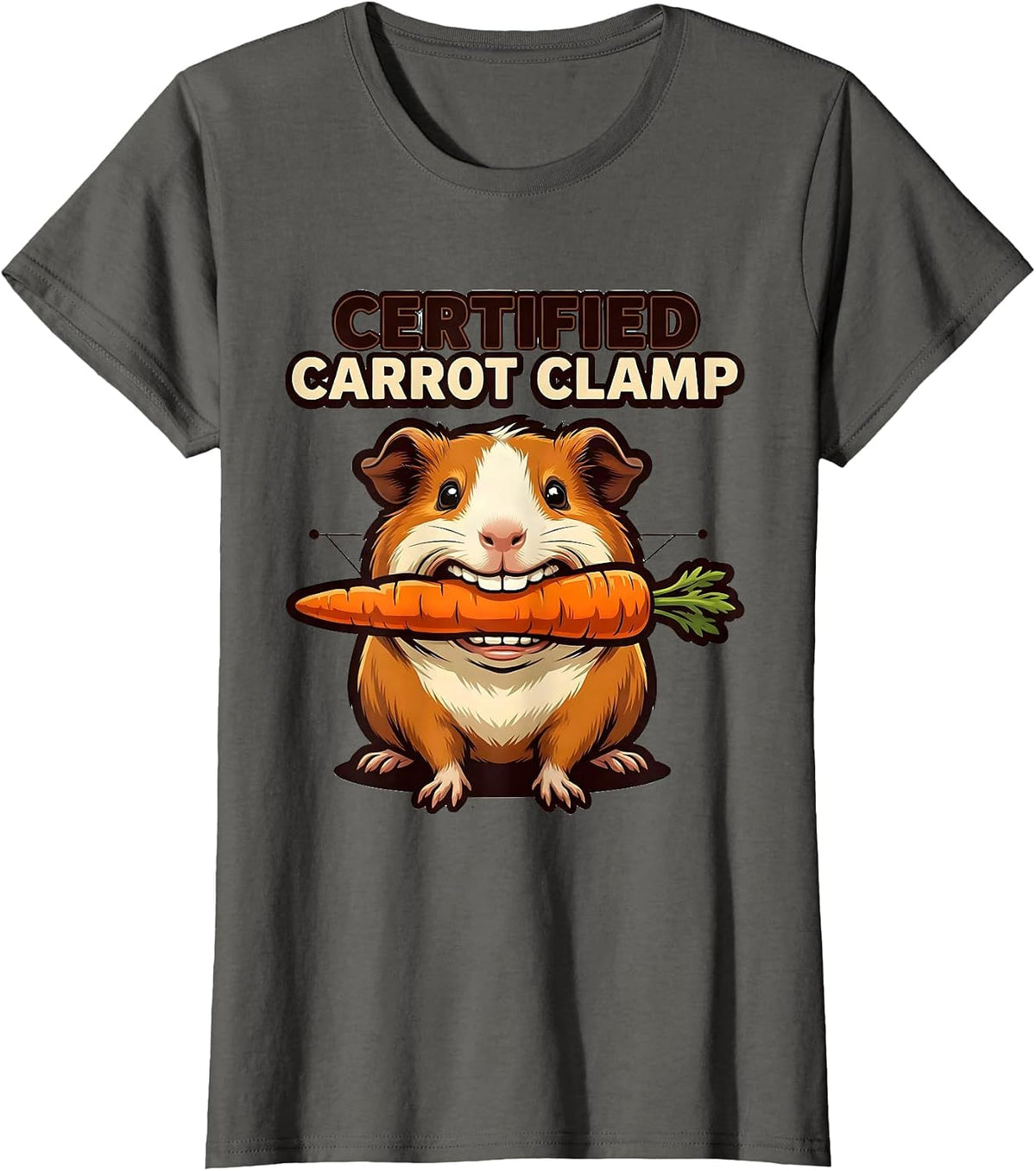 Women's Certified Carrot Clamp Funny Guinea Pig Cavy Lover Humor T-Shirt - Asphalt Grey