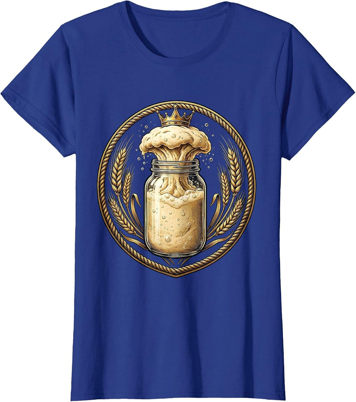Women's Sourdough Starter Jar Wearing Crown Illustration T-Shirt - Royal Blue
