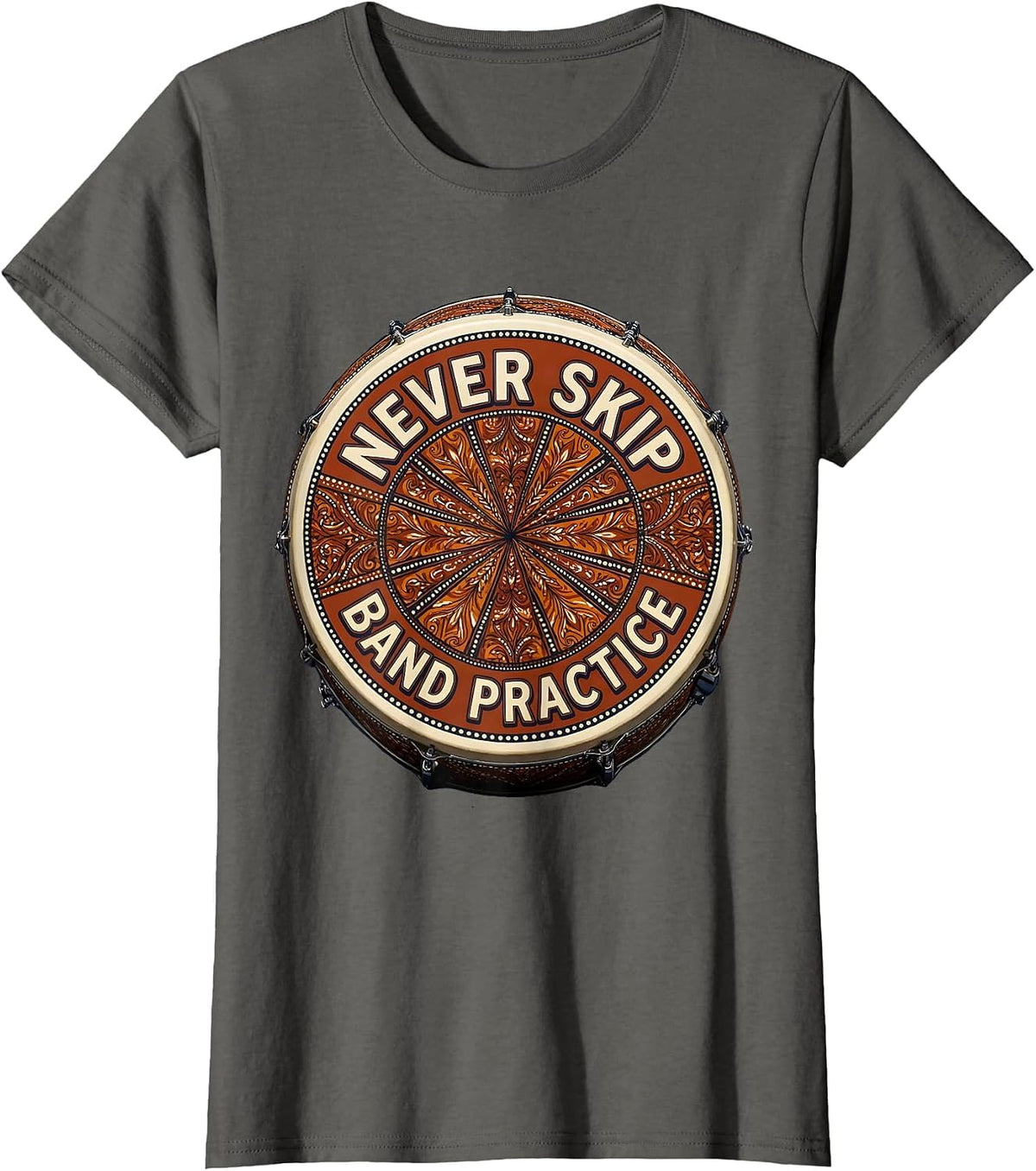 Women's Never Skip Band Practice Music Design T-Shirt - Asphalt Grey