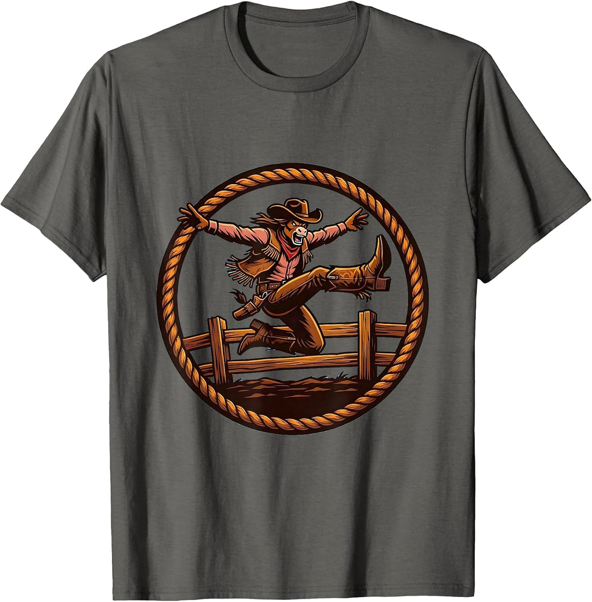 Cowgirl Arena Fence Jump Rodeo Graphic T-Shirt - Asphalt Grey