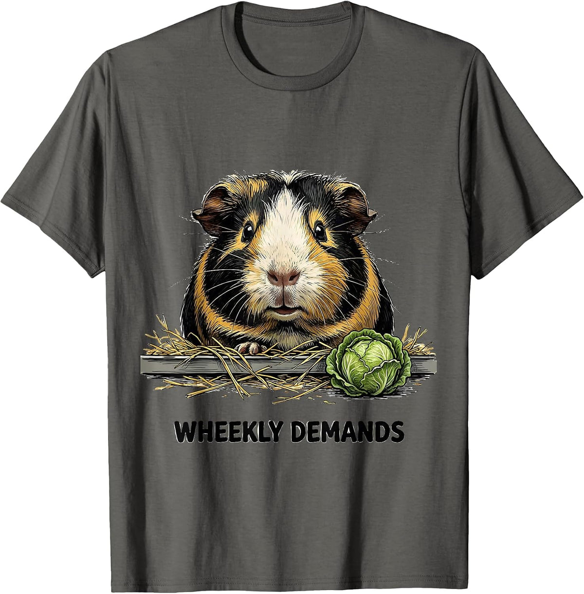 Men's Wheekly Demands Funny Guinea Pig Pet Lover Gift T-Shirt - Asphalt Grey
