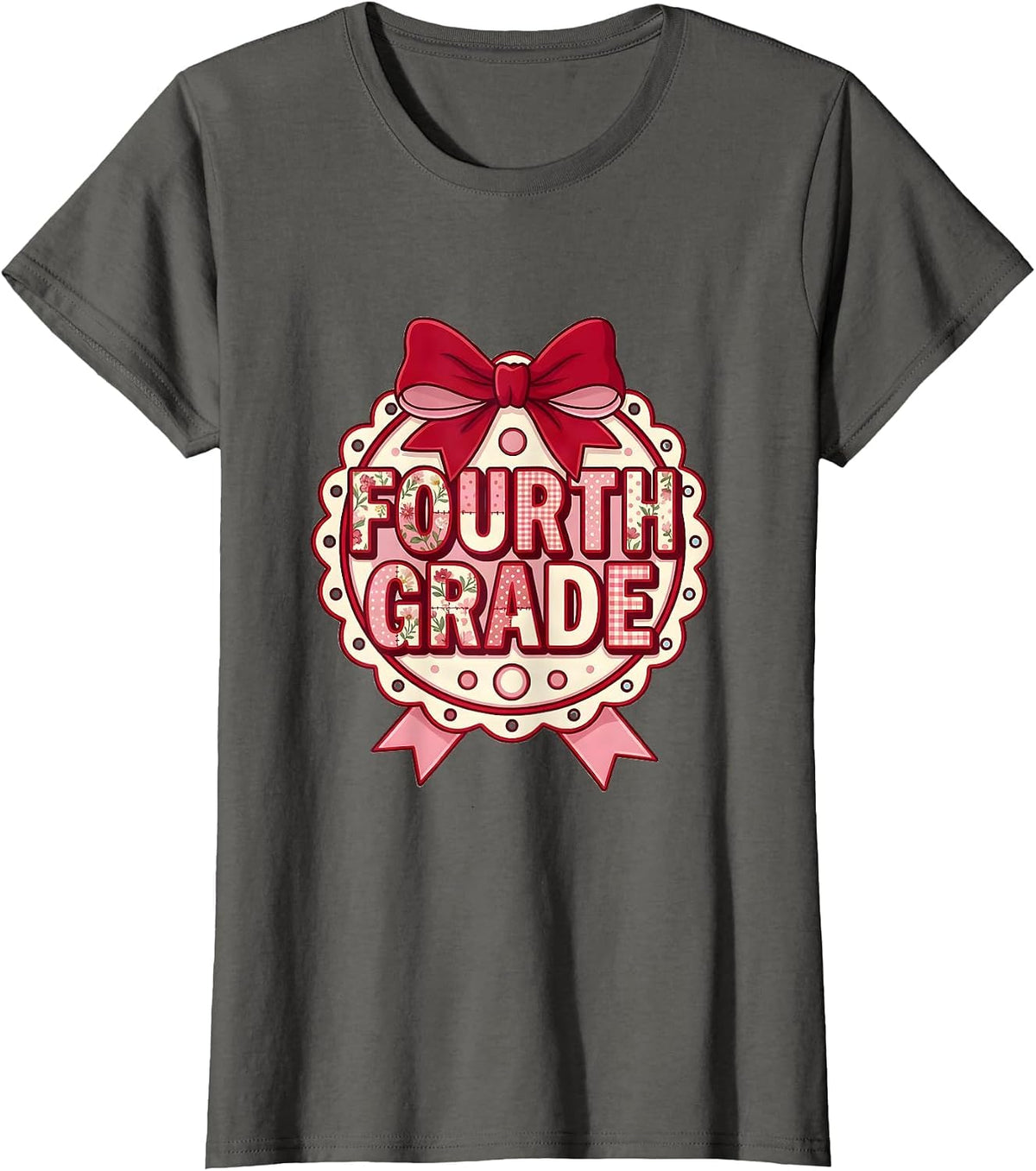 Women's Fourth Grade Coquette Ribbon Back To School Teacher Girl T-Shirt - Asphalt Grey