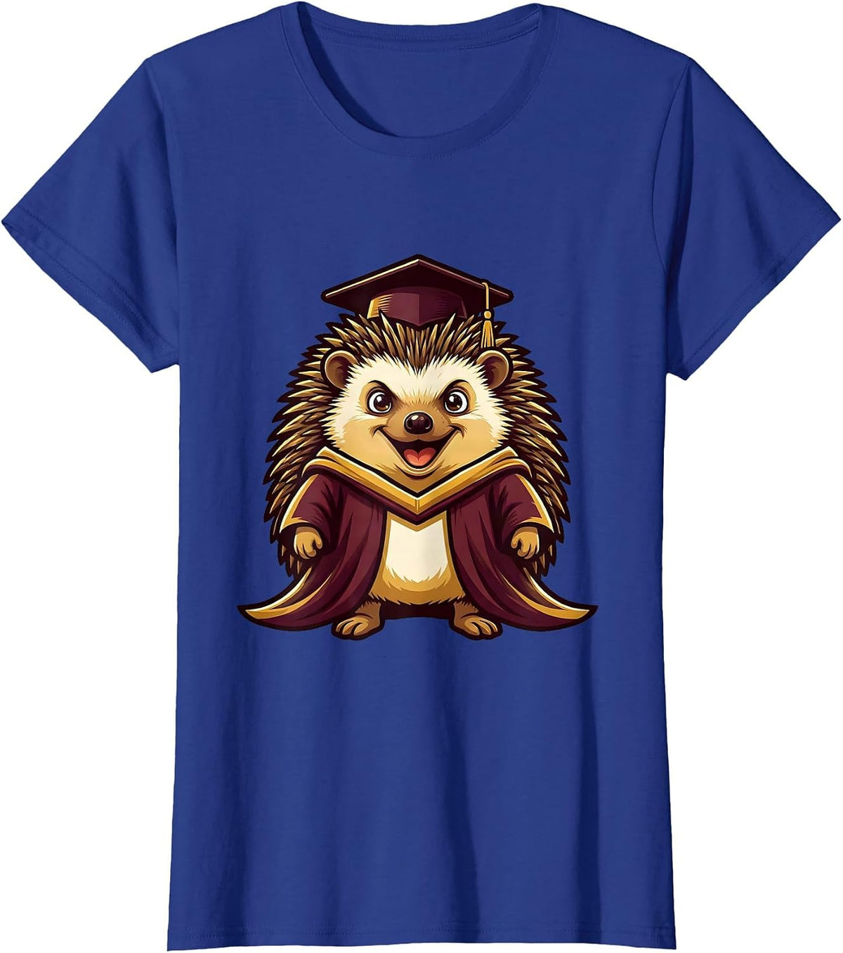 Women's Hedgehog Graduation Cap and Gown Cute College Art T-Shirt - Royal Blue