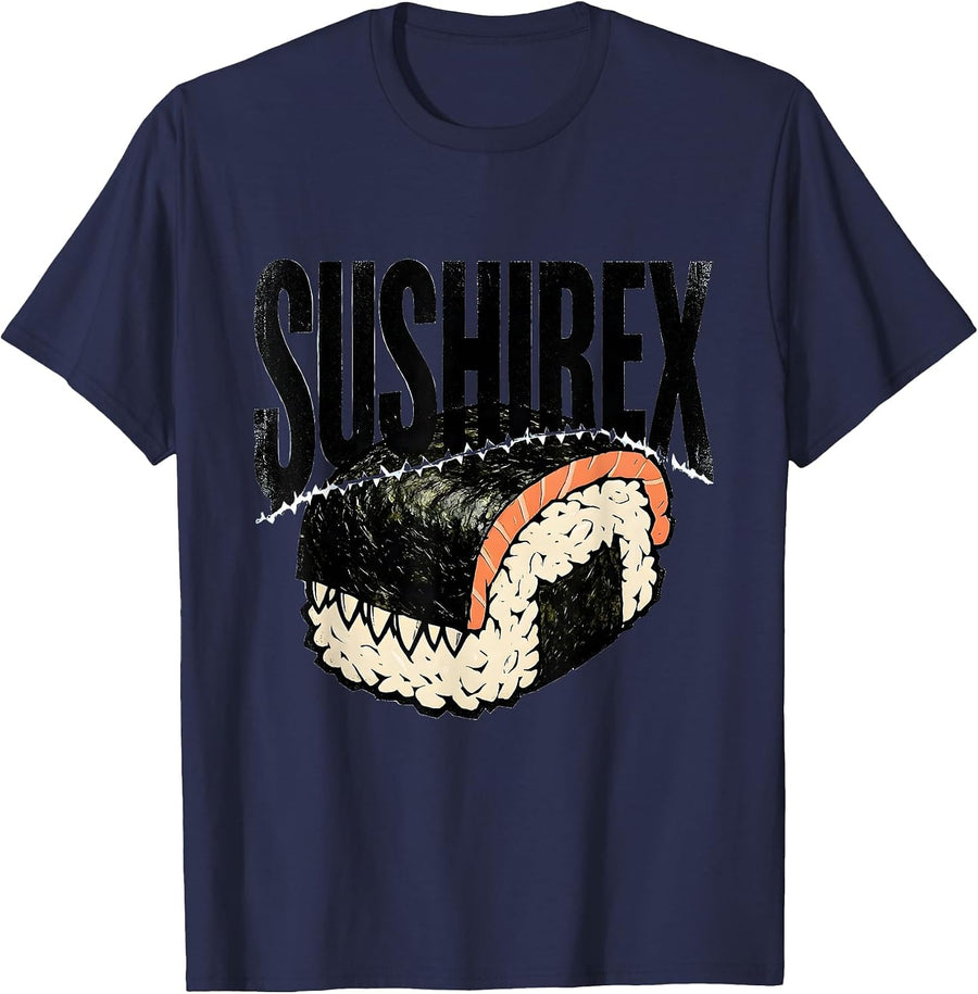 Sushirex Funny Kawaii Anime Food Sushi Lover Dinosaur Humor T-Shirt - Navy Blue