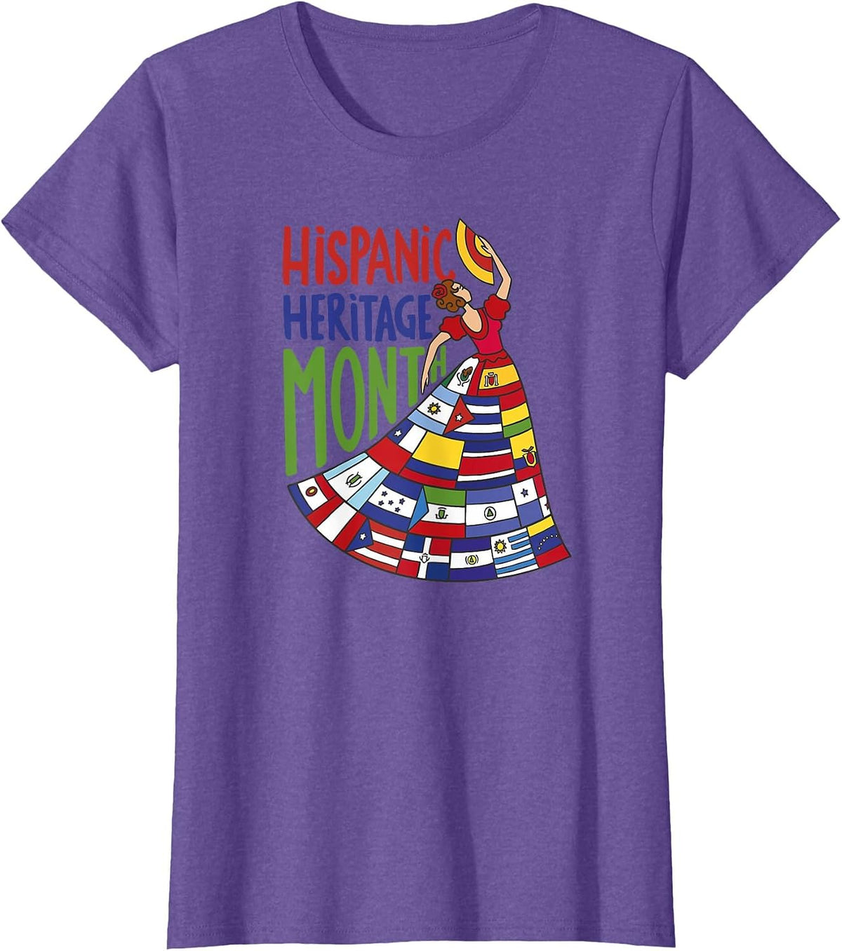Hispanic Heritage Month Latino Countries Flags Flamenco T-Shirt - Purple Heather