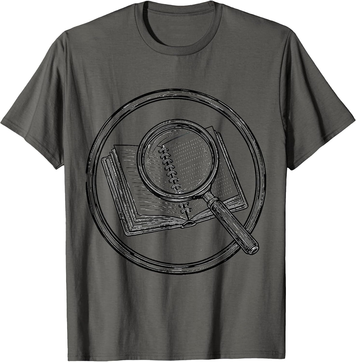 Men's Paraprofessional Magnifying Glass Notebook Graphic T-Shirt - Asphalt Grey