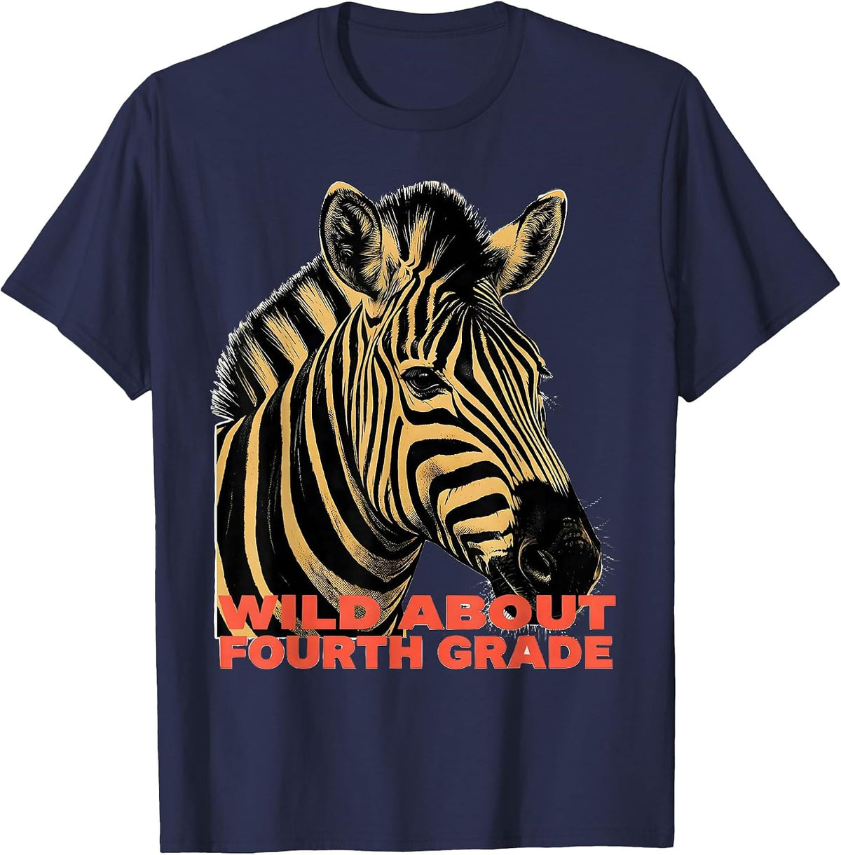 Men's Wild About Fourth Grade Playful Teacher Animal Print School T-Shirt - Navy Blue
