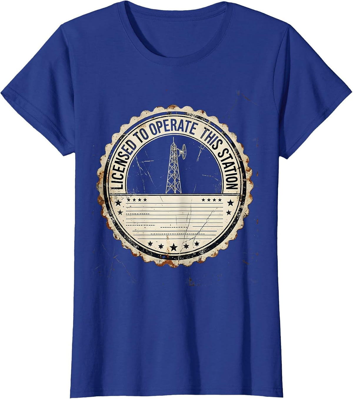 Women's Licensed To Operate This Station Distressed Ham Radio T-Shirt - Royal Blue