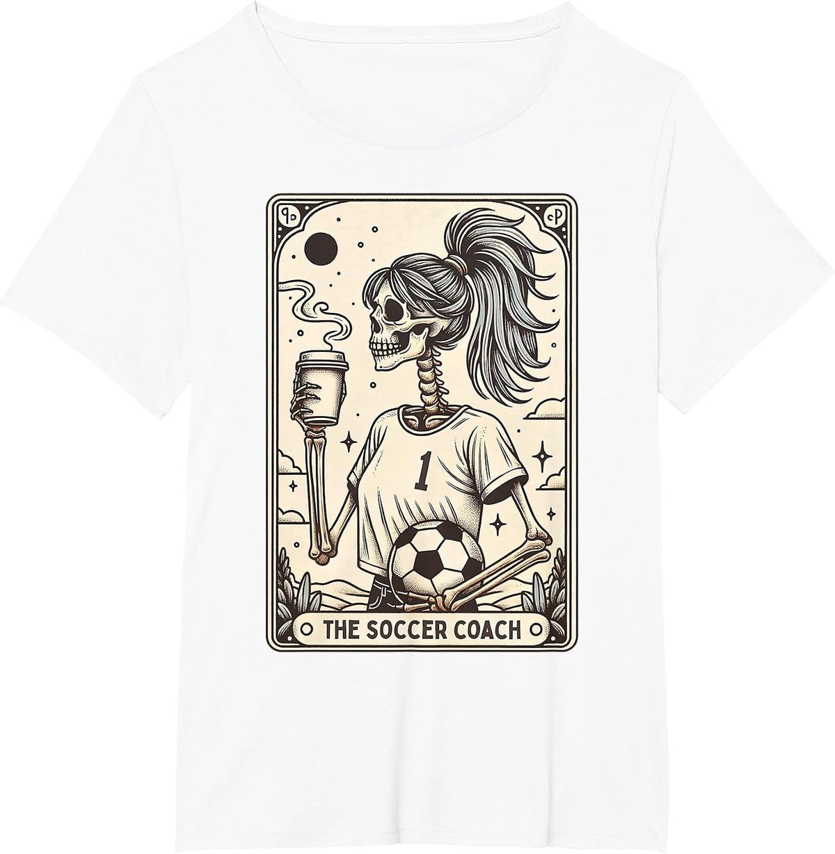Soccer Coach Tarot Card Halloween Skeleton Soccer Mom Witchy T-Shirt - White