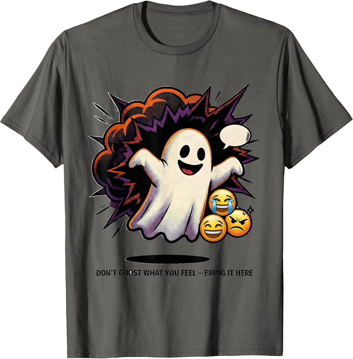 Men's Don't Ghost What You Feel Bring It Here Halloween T-Shirt - Asphalt Grey