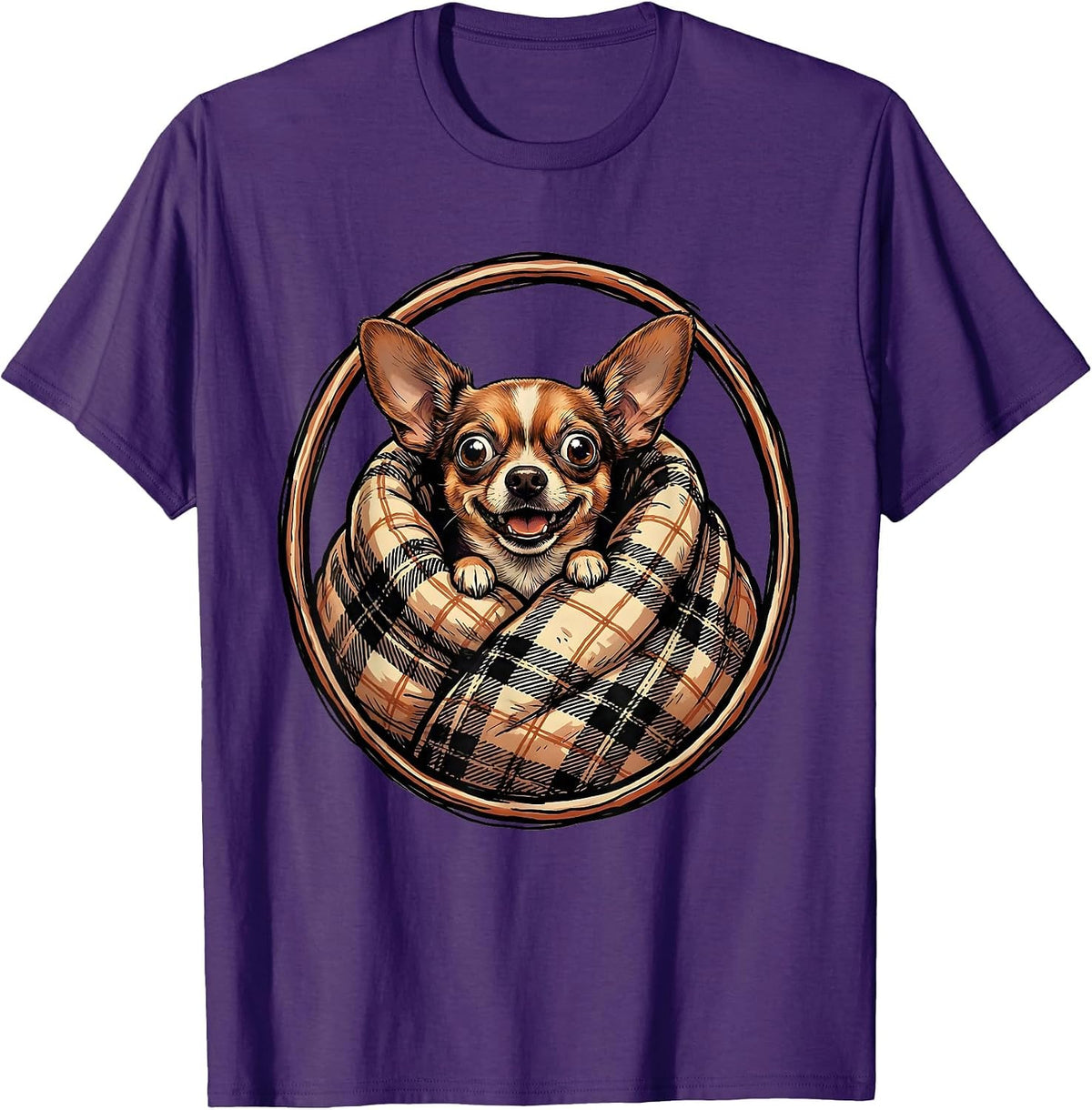 Cozy Chihuahua Wrapped in Blanket Graphic T-Shirt - Purple