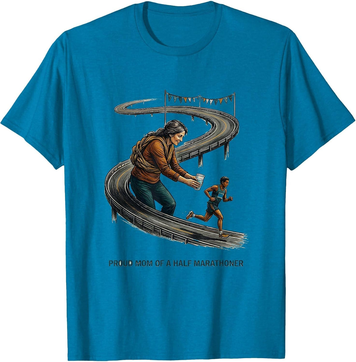 Proud Mom of a Half Marathoner Supportive Marathon Spectator T-Shirt - Sapphire Blue