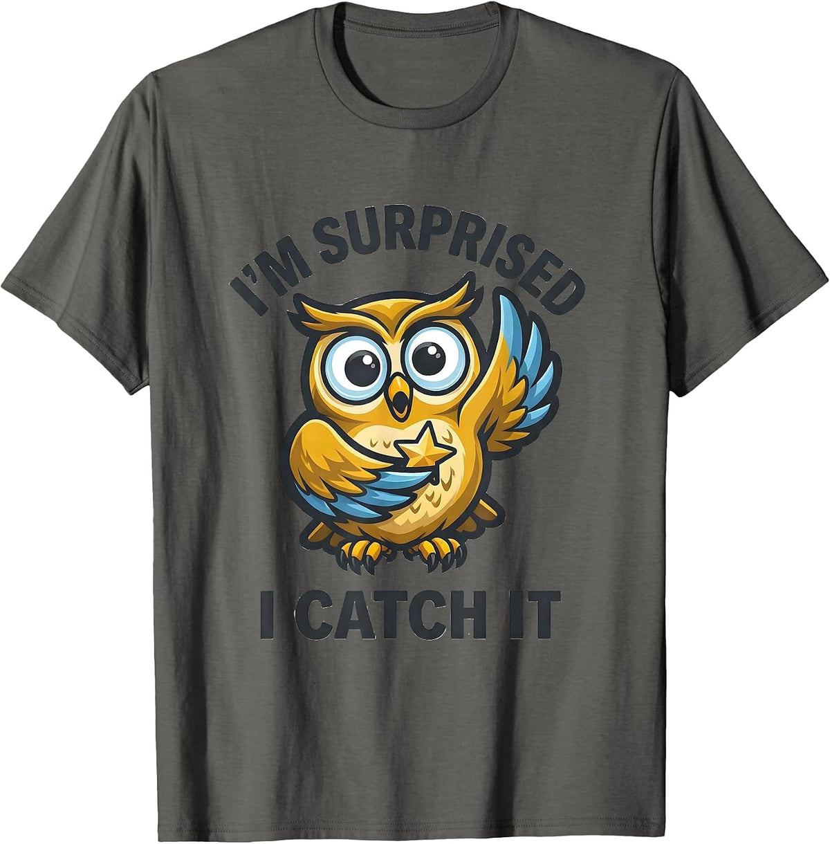 I'm Surprised I Catch It Whimsical Emotion Mascot Kids T-Shirt - Asphalt Grey