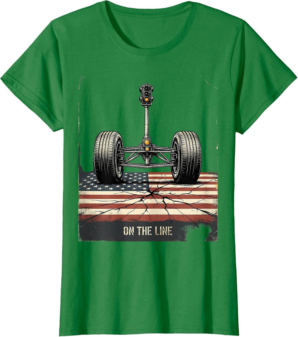 On The Line Distressed RC Racing American Flag Hobbyist T-Shirt - Kelly Green