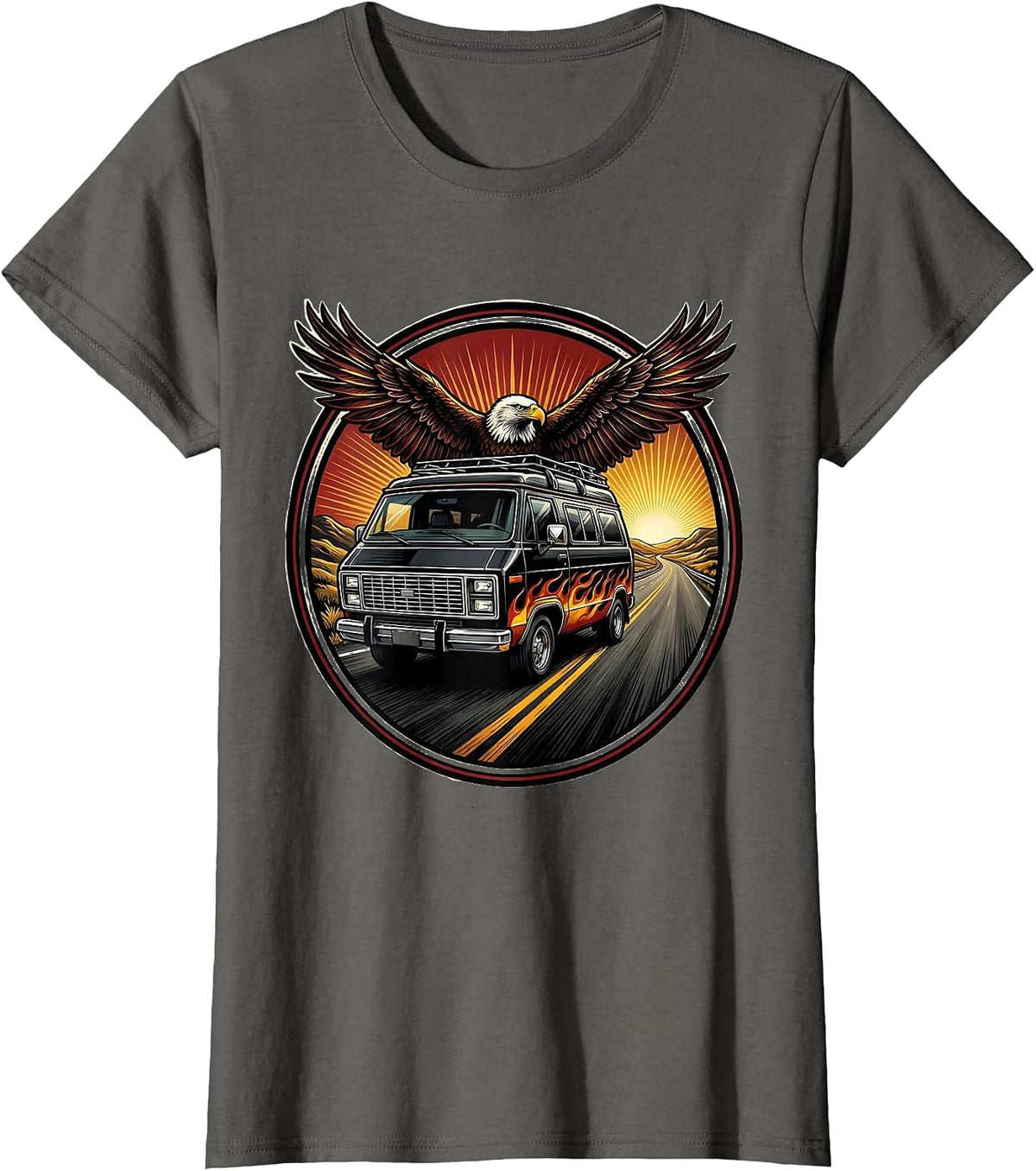 Women's Vintage Tour Van Open Highway Graphic T-Shirt - Asphalt Grey