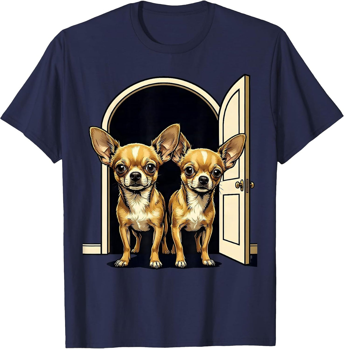 Chihuahua Pair Cartoon Dog Lover Humor T-Shirt - Navy Blue