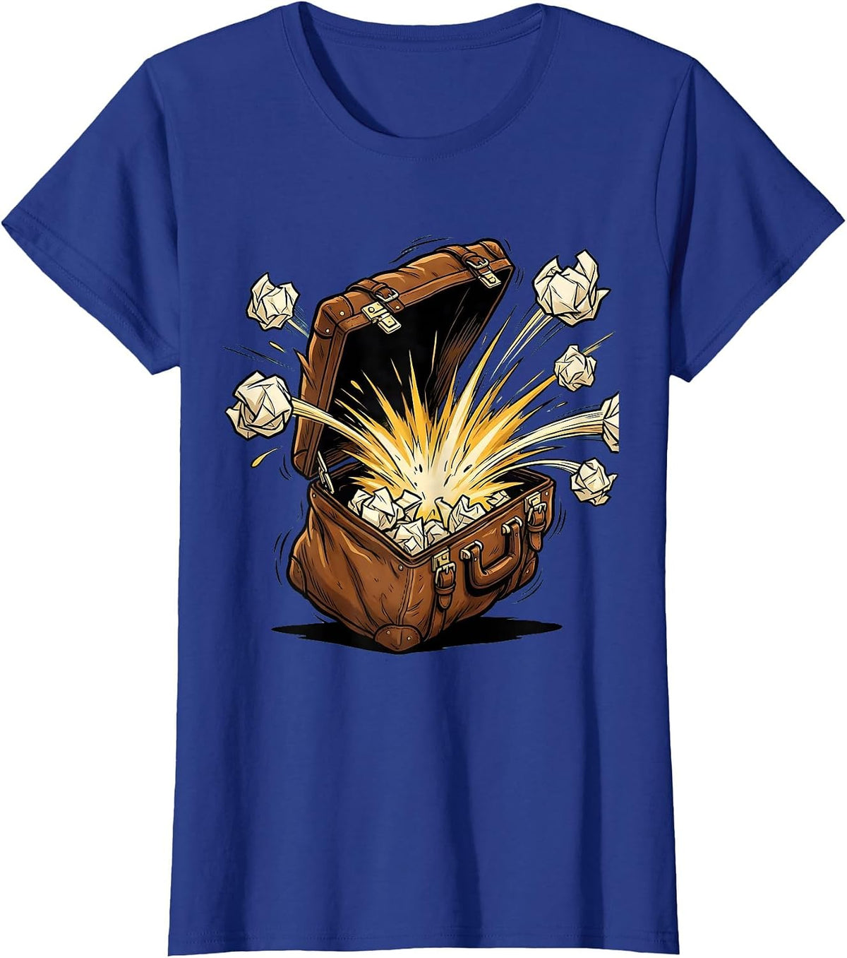 Women's Substitute Teacher Exploding Briefcase Graphic T-Shirt - Royal Blue