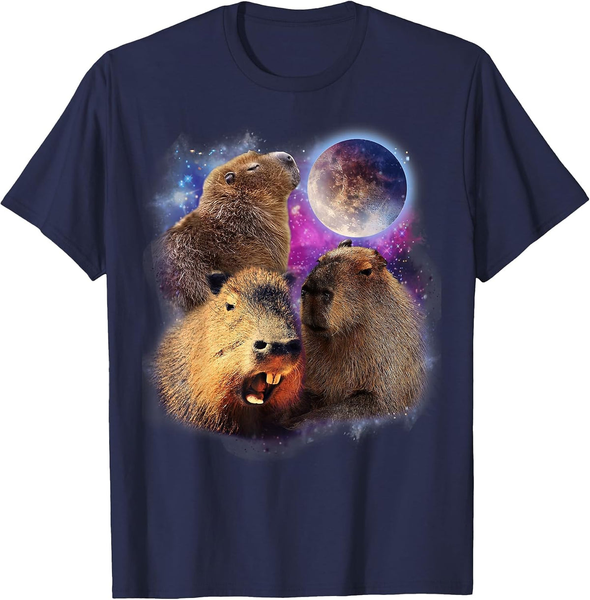 3 Capybara Moon Capybara Stuffed Animal for Men, Women, Kids T-Shirt - Navy Blue