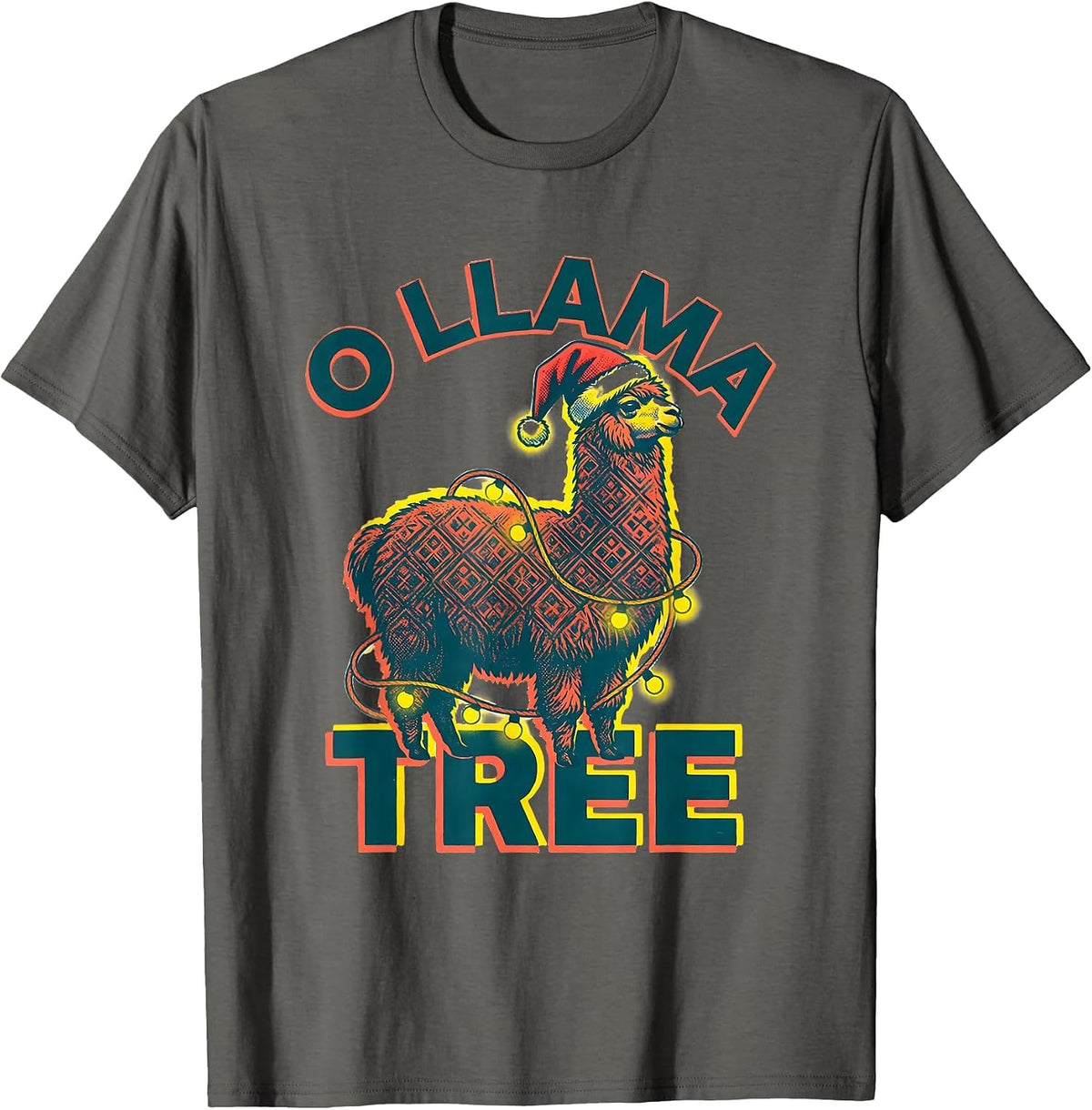 Men's O Llama Tree Funny Llama Lover Christmas Animal Humor T-Shirt - Asphalt Grey