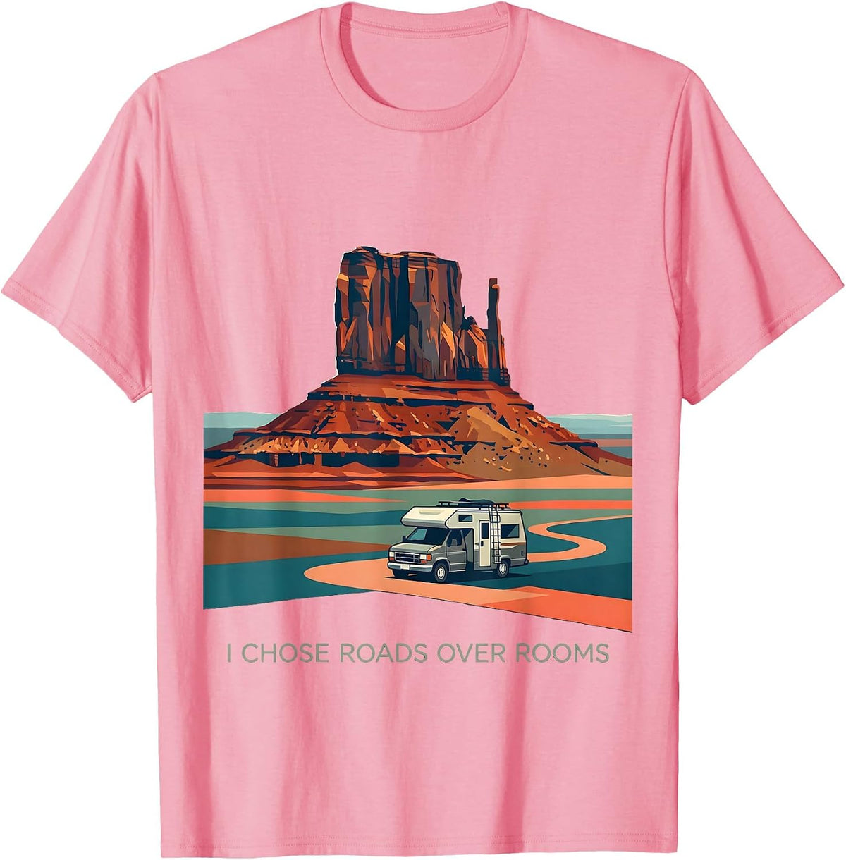 Men's I Chose Roads Over Rooms Van Life Nomad Road Trip T-Shirt - Pink