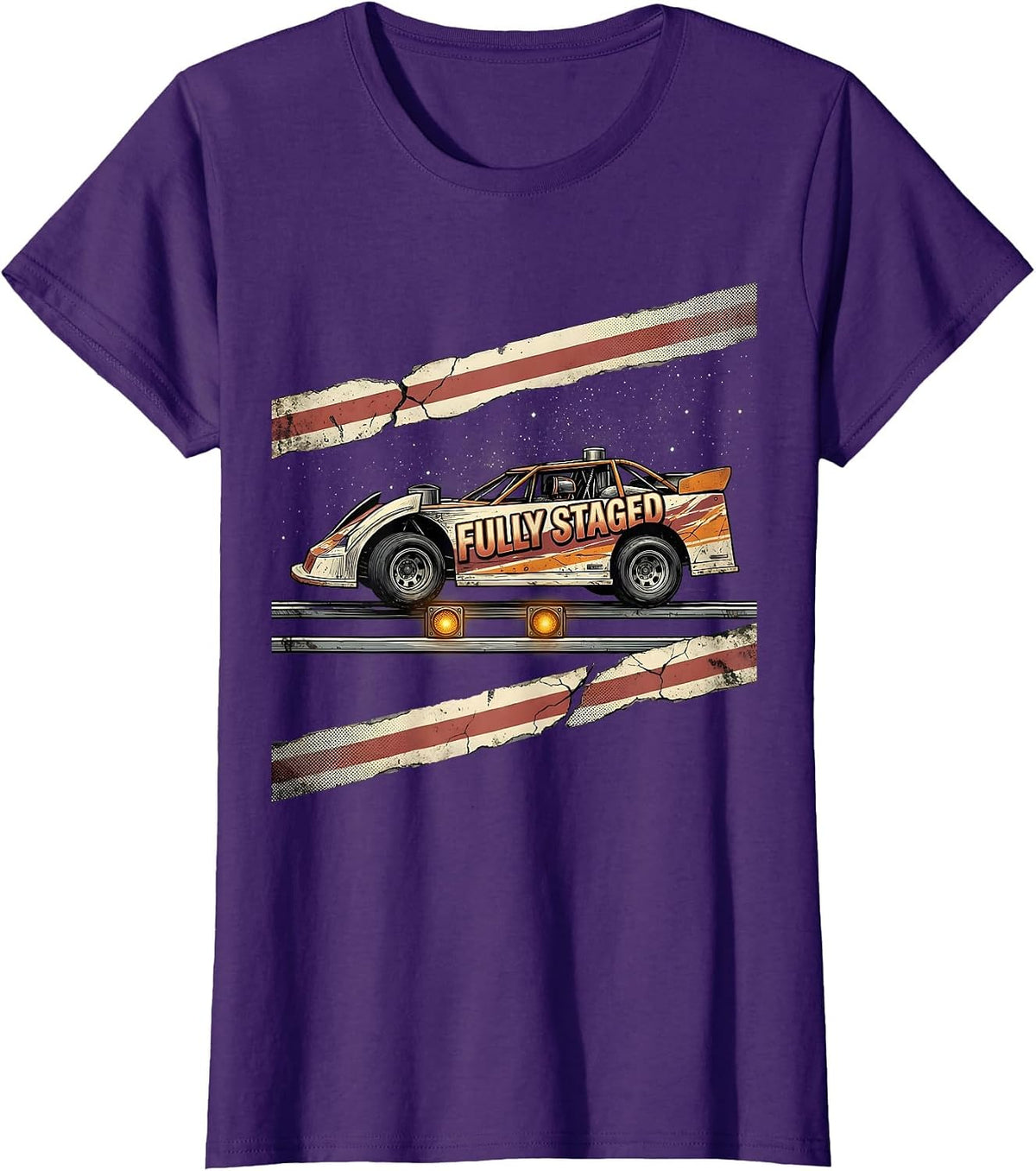Women's Fully Staged Distressed American Flag Sprint Car Racing Gift T-Shirt - Purple