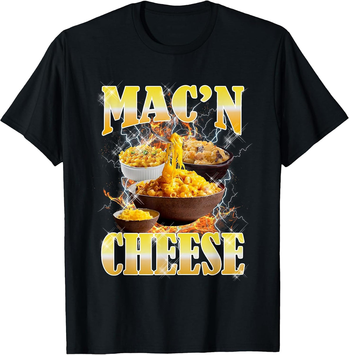 Thanksgiving Mac 'N Cheese Bootleg 90's Rap Rock Funny T-Shirt - Black
