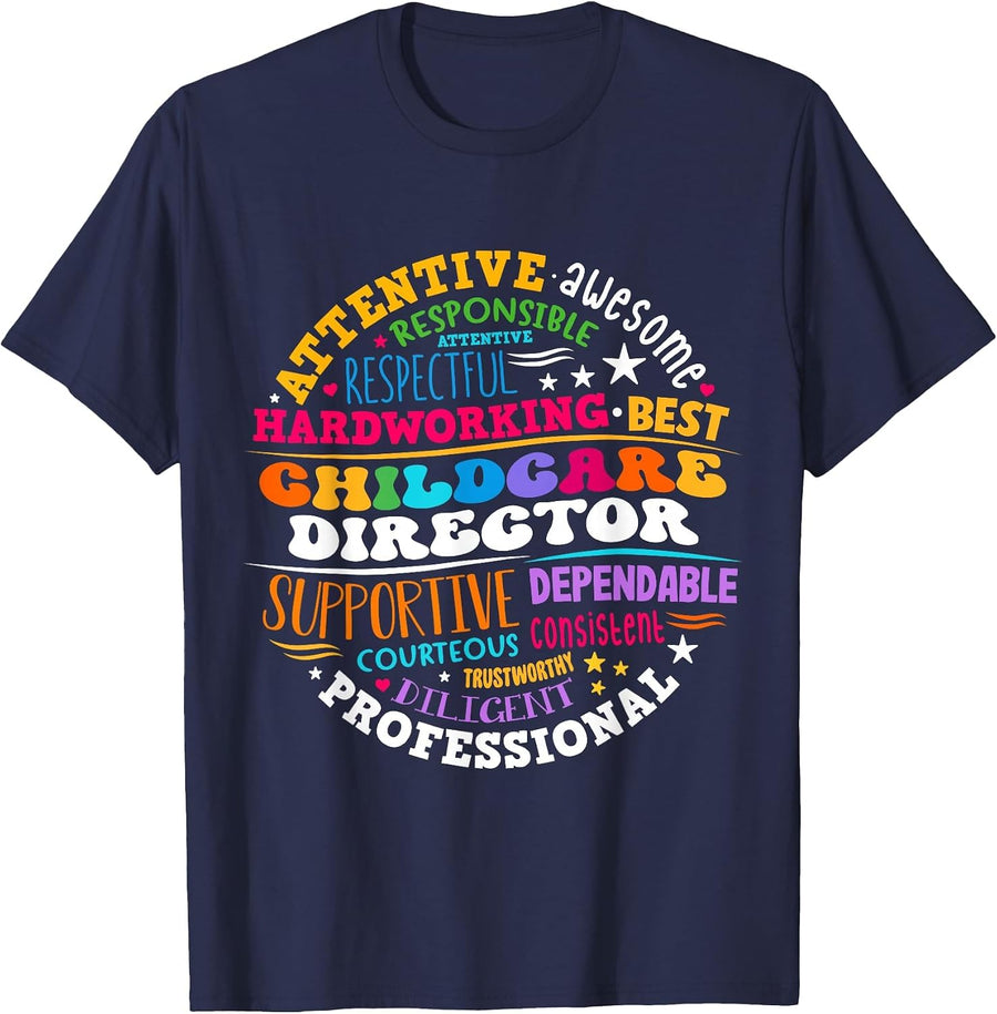 Childcare Director Daycare Crew School Provider Teacher T-Shirt - Navy Blue