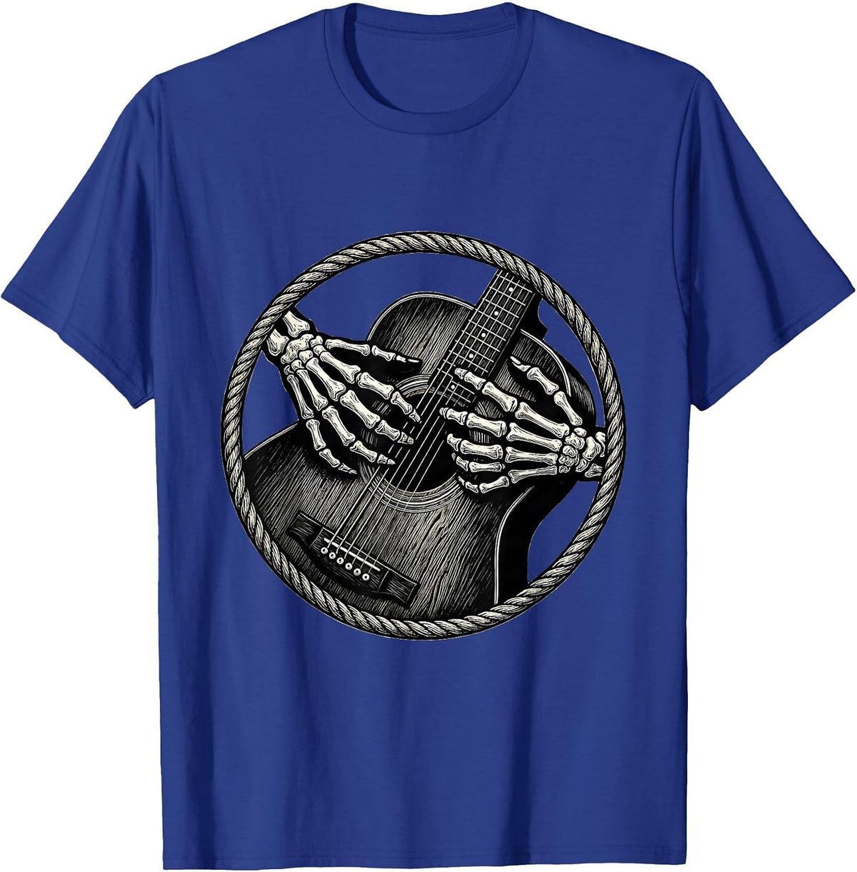 Skeleton Hands Strumming Acoustic Guitar T-Shirt - Royal Blue