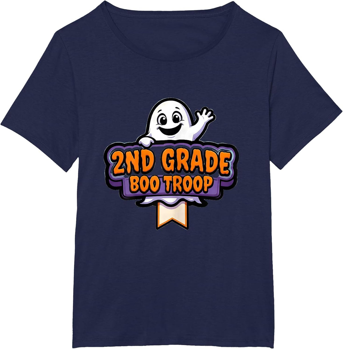 Women's 2nd Grade Boo Troop Spooky Second Grade Halloween Teacher T-Shirt - Navy Blue