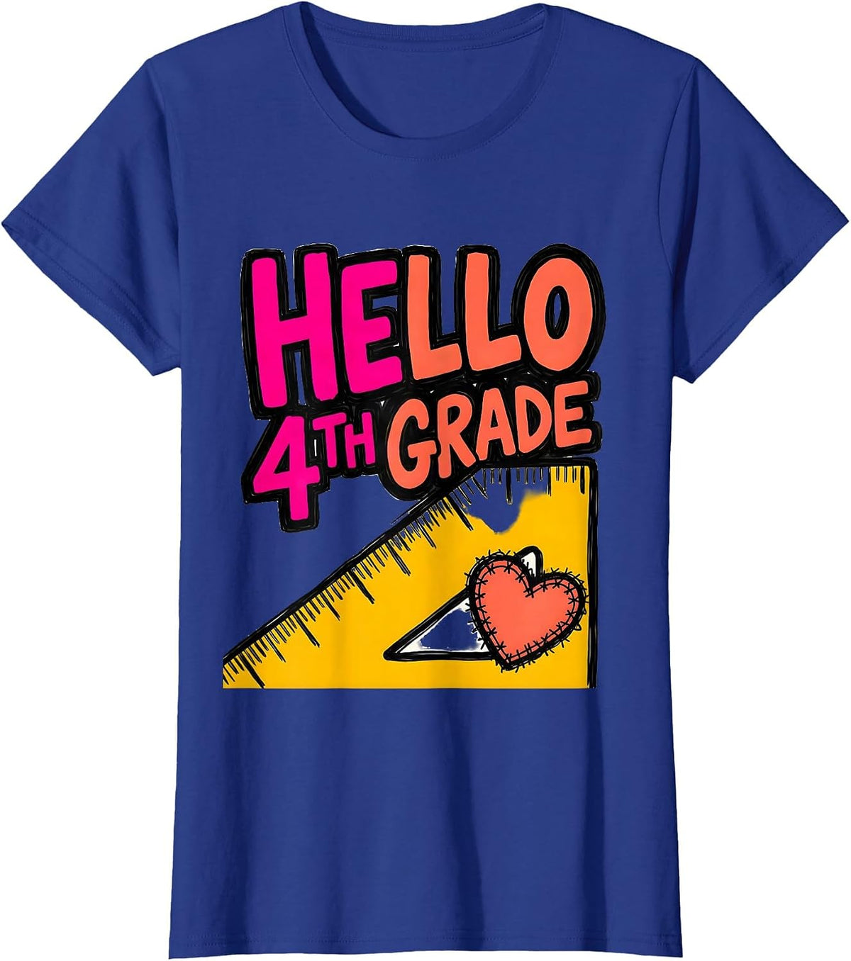 Women's Hello 4th Grade Leopard Teacher Back To School Girls T-Shirt - Royal Blue