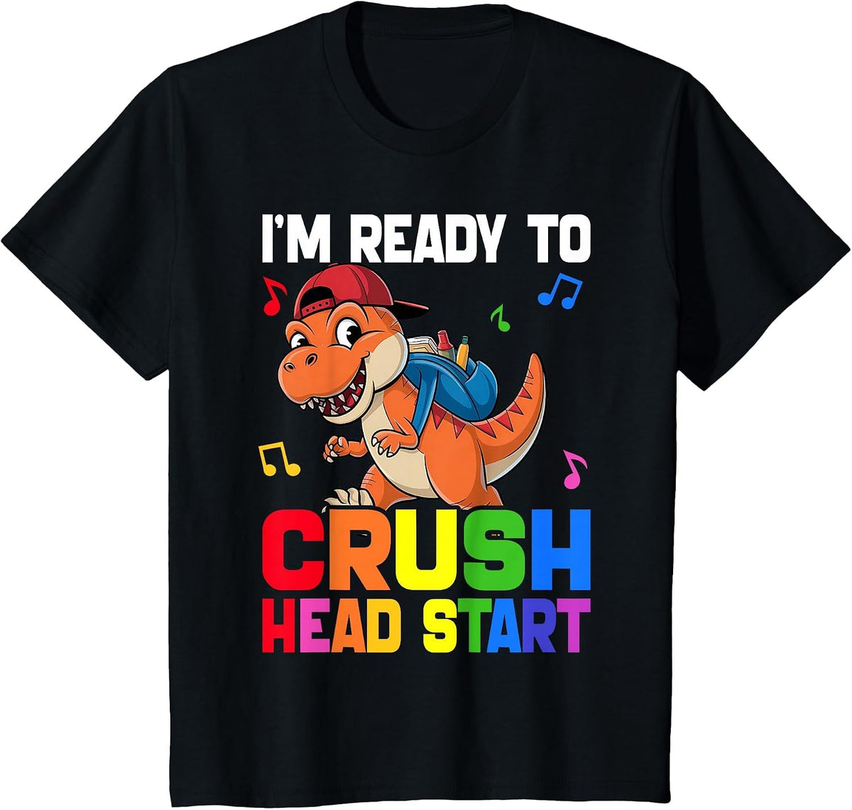 Kids Ready Crush HeadStart First Day School Dinosaur Toddler T-Shirt - Black
