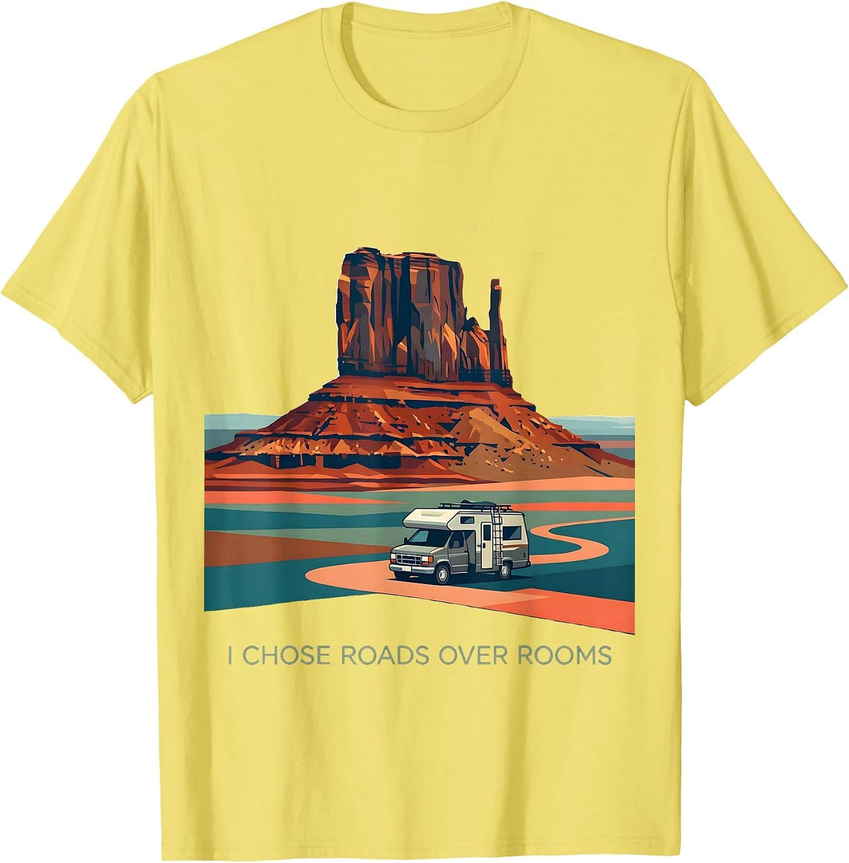 Men's I Chose Roads Over Rooms Van Life Nomad Road Trip T-Shirt - Lemon Yellow