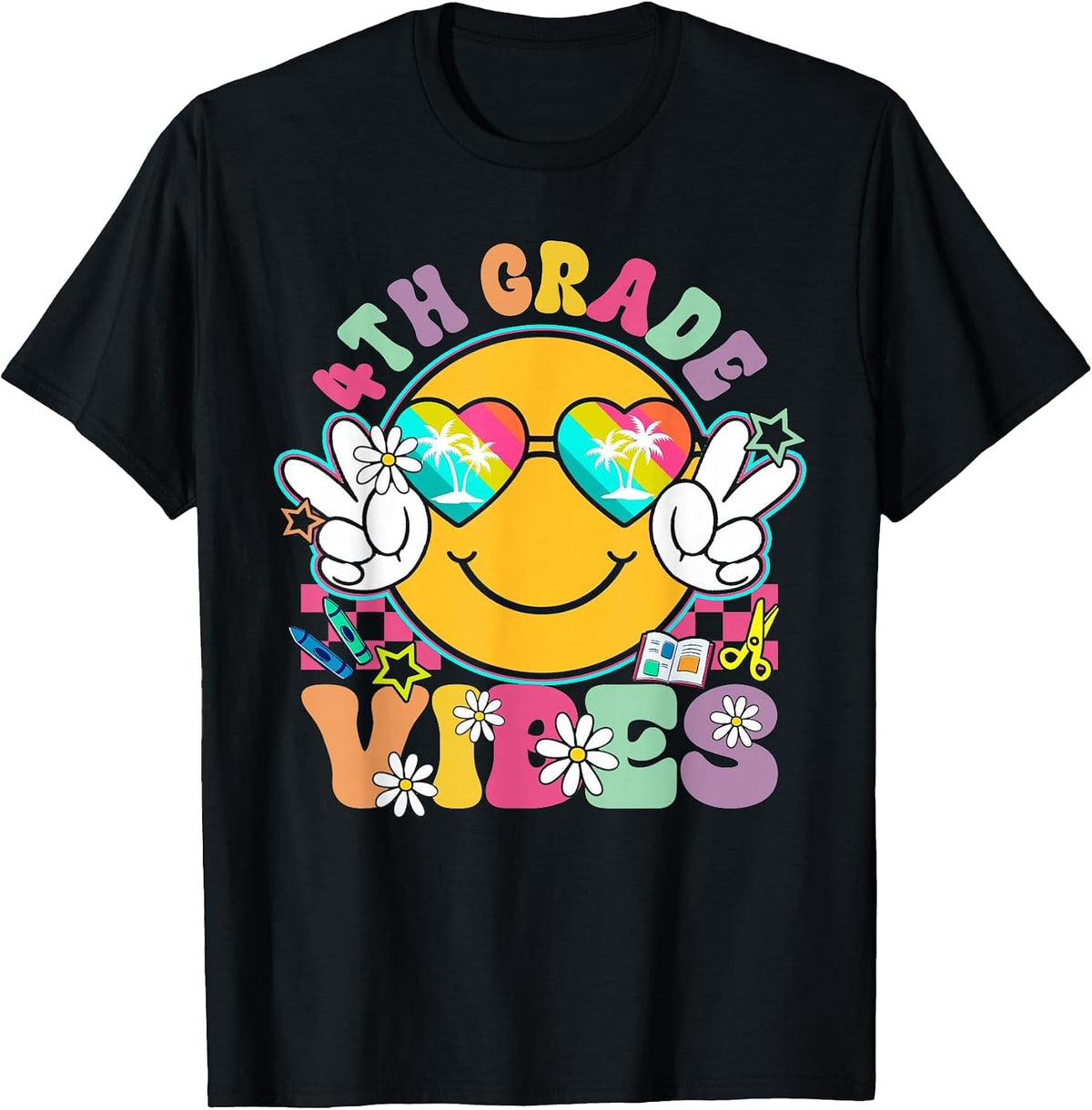 4th Grade Vibes Teacher Kids Back to School Fourth Grade T-Shirt - Black