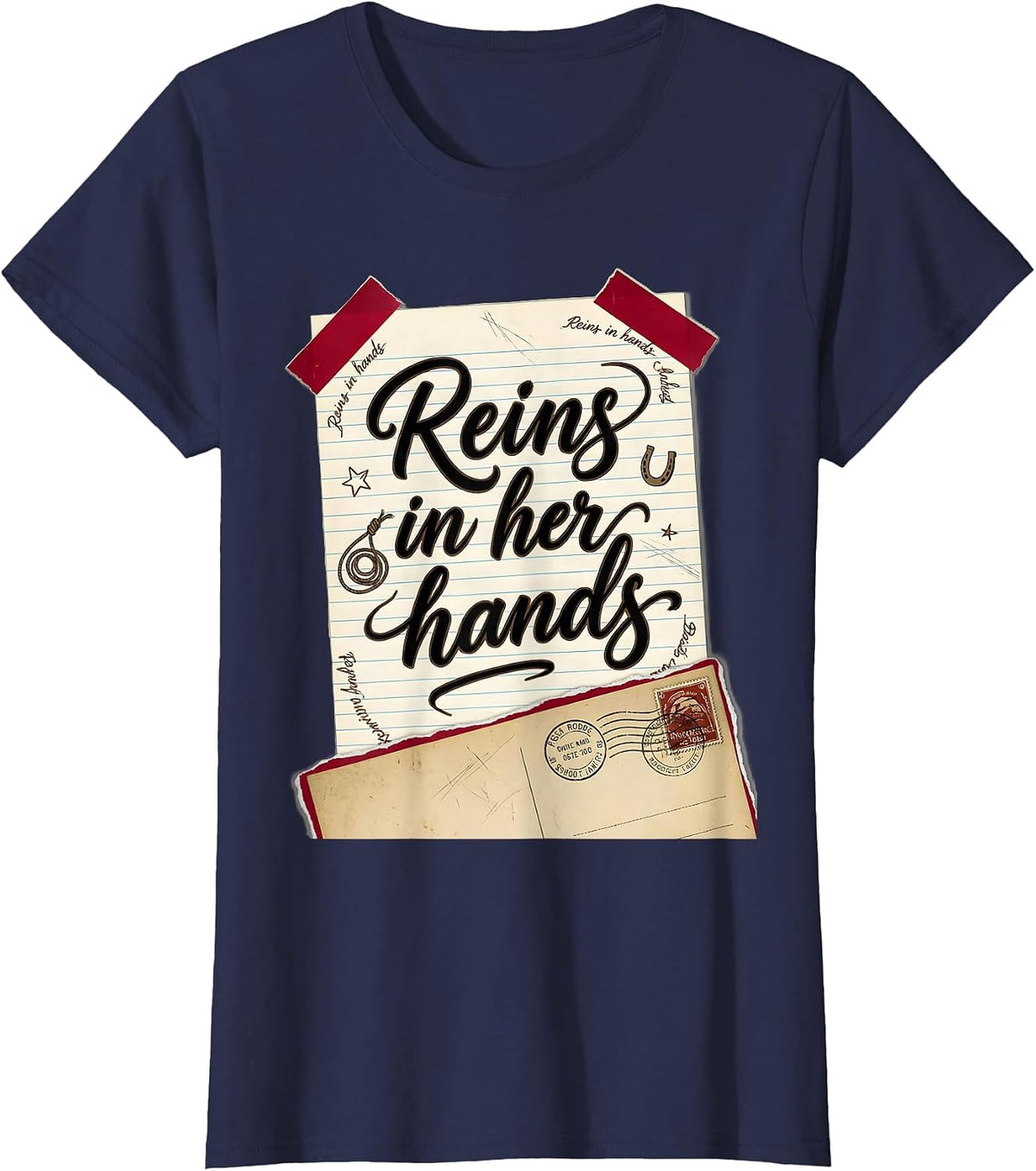 Women's Reins In Her Hands Rodeo Cowgirl Design T-Shirt - Navy Blue