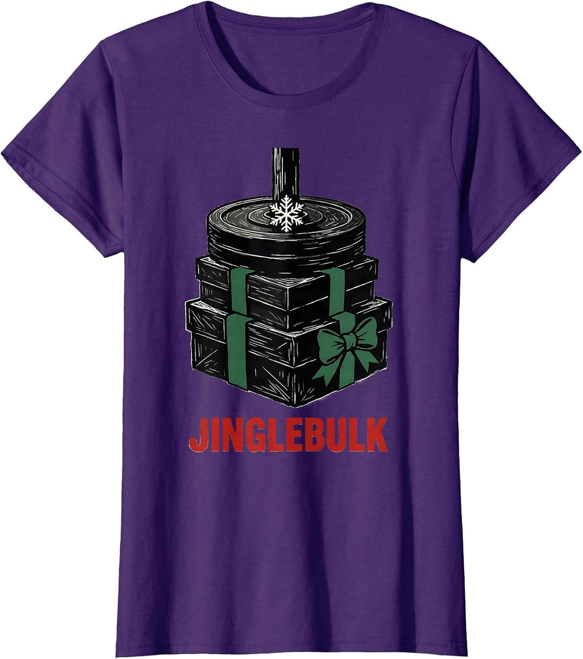 Women's Jinglebulk Funny Christmas Gym Weightlifting Fitness Gift T-Shirt - Purple